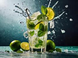 amazing mojito cocktail with beautiful background and pieces of ice photo