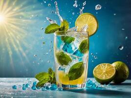 amazing mojito cocktail with beautiful background and pieces of ice photo