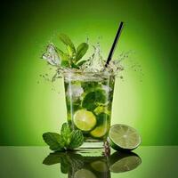 amazing mojito cocktail with beautiful background and pieces of ice photo