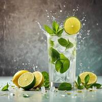 amazing mojito cocktail with beautiful background and pieces of ice photo