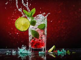 amazing mojito cocktail with beautiful background and pieces of ice photo