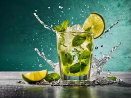 amazing mojito cocktail with beautiful background and pieces of ice photo
