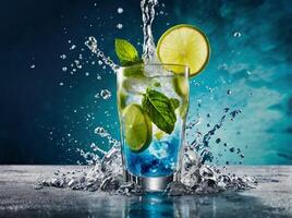 amazing mojito cocktail with beautiful background and pieces of ice photo