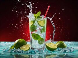amazing mojito cocktail with beautiful background and pieces of ice photo