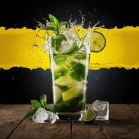 amazing mojito cocktail with beautiful background and pieces of ice photo