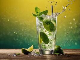 amazing mojito cocktail with beautiful background and pieces of ice photo