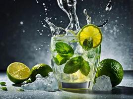 amazing mojito cocktail with beautiful background and pieces of ice photo