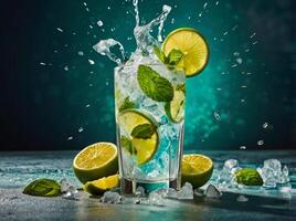amazing mojito cocktail with beautiful background and pieces of ice photo