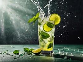 amazing mojito cocktail with beautiful background and pieces of ice photo