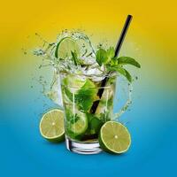 amazing mojito cocktail with beautiful background and pieces of ice photo