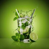 amazing mojito cocktail with beautiful background and pieces of ice photo