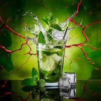 amazing mojito cocktail with beautiful background and pieces of ice photo