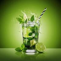 amazing mojito cocktail with beautiful background and pieces of ice photo