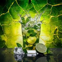 amazing mojito cocktail with beautiful background and pieces of ice photo