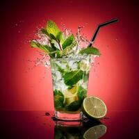 amazing mojito cocktail with beautiful background and pieces of ice photo