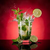 amazing mojito cocktail with beautiful background and pieces of ice photo