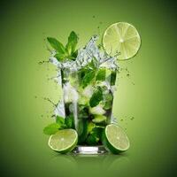 amazing mojito cocktail with beautiful background and pieces of ice photo