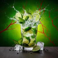 amazing mojito cocktail with beautiful background and pieces of ice photo