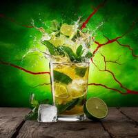amazing mojito cocktail with beautiful background and pieces of ice photo
