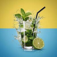 amazing mojito cocktail with beautiful background and pieces of ice photo