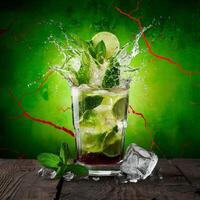 amazing mojito cocktail with beautiful background and pieces of ice photo
