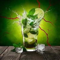 amazing mojito cocktail with beautiful background and pieces of ice photo