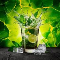 amazing mojito cocktail with beautiful background and pieces of ice photo