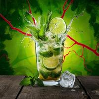 amazing mojito cocktail with beautiful background and pieces of ice photo