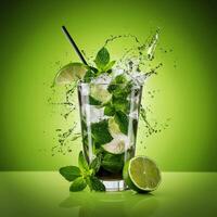 amazing mojito cocktail with beautiful background and pieces of ice photo