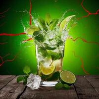 amazing mojito cocktail with beautiful background and pieces of ice photo