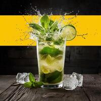 amazing mojito cocktail with beautiful background and pieces of ice photo