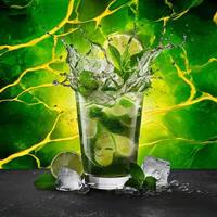 amazing mojito cocktail with beautiful background and pieces of ice photo
