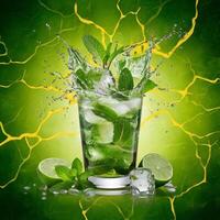 amazing mojito cocktail with beautiful background and pieces of ice photo