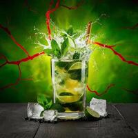amazing mojito cocktail with beautiful background and pieces of ice photo