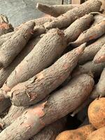 there are many different types of potatoes piled together. photo