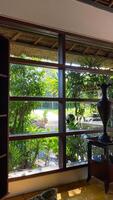 Tranquil Tropical Garden View Through Window. photo