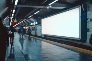 Billboard mockup on subway station. photo