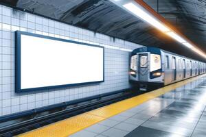 subway station billboard mockup, underground tunnel photo