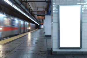 subway station billboard mockup, underground tunnel photo
