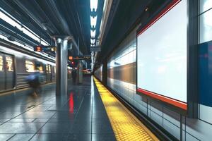 subway station billboard mockup, underground tunnel photo