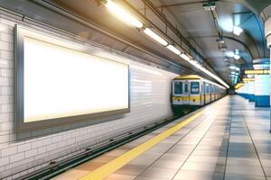 subway station billboard mockup, underground tunnel photo