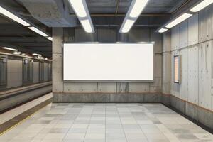 blank clean screen display or signboard mockup in subway photo