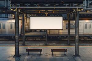 Blank billboard in subway station photo