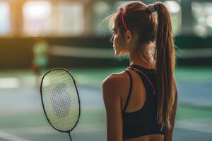 Photo of a woman playing badminton