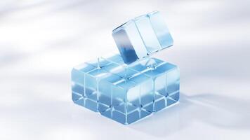 Glass cube with bright light background, 3d rendering. video