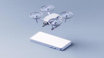 Loop animation of flying realistic drone on a mobile phone, 3d rendering. video