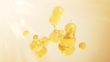 Molecule and golden liquid bubble, 3d rendering. video
