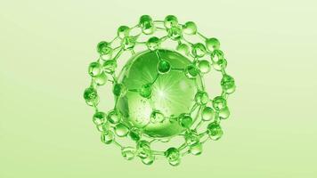 Molecule and green cosmetics liquid ball background, 3d rendering. video
