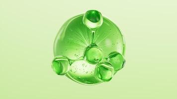 Molecule and green cosmetics liquid ball background, 3d rendering. video