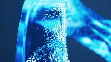 Glass geometry and flowing particles, 3d rendering. video
